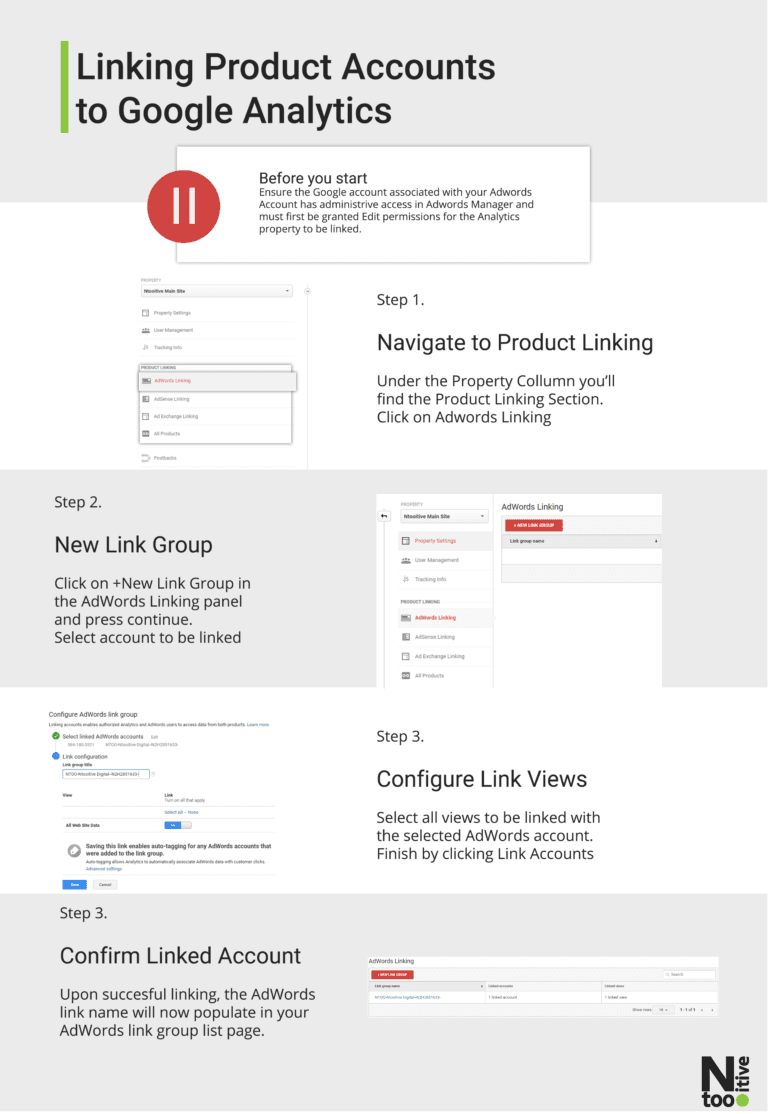 Product accounts linking to Google Analytics